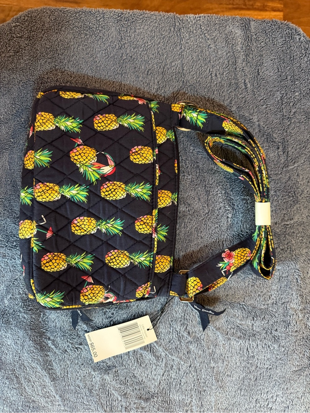 Vera Bradley Navy Quilted Crossbody with Yellow Pineapple Print